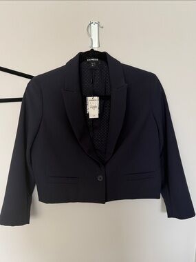 Express Navy Cropped Single-Button Blazer